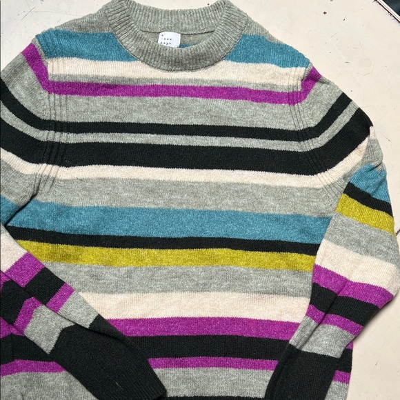 a new day Women's Striped Crew Neck Sweater - Gray, Black, Purple, Blue, Yellow - Picture 1 of 5